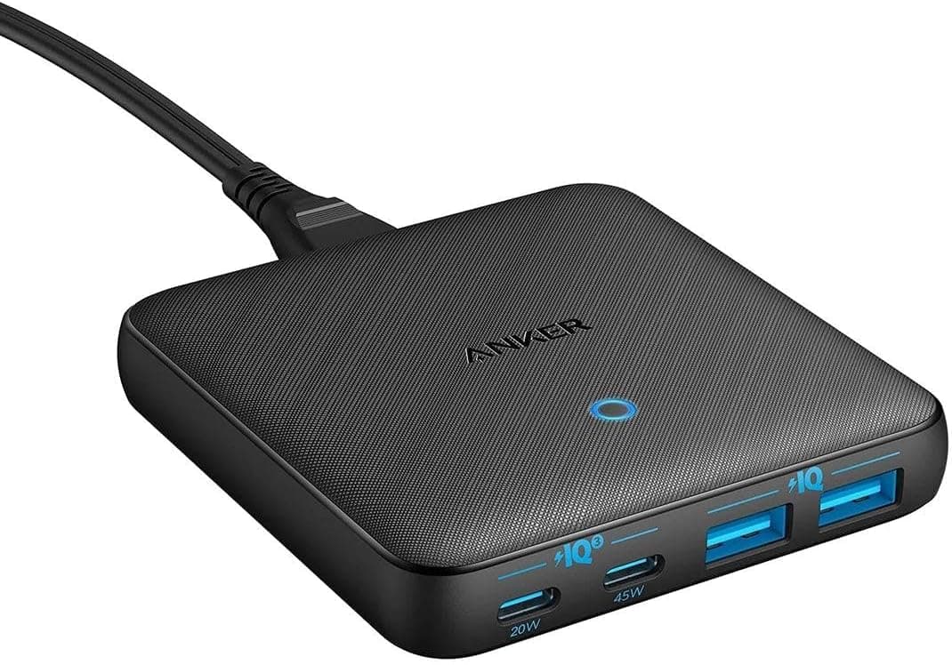 Anker USB C Şarj Cihazı, 543 Şarj Cihazı (65W II), PIQ 3.0 GaN 4-Port İnce Hızlı Duvar Şarj Cihazı, Çift USB C Portu (45W Maks), MacBook, USB C Dizüstü Bilgisayarlar, iPad Pro, iPhone ve Daha Fazlası için
