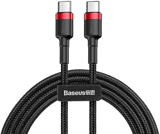 Baseus Cafule, 60 W 3.0 A USB-C & USB-C Hızlı Şarj & Data Aktarımı Kablosu, 1 Metre, Kırmızı - Siyah
