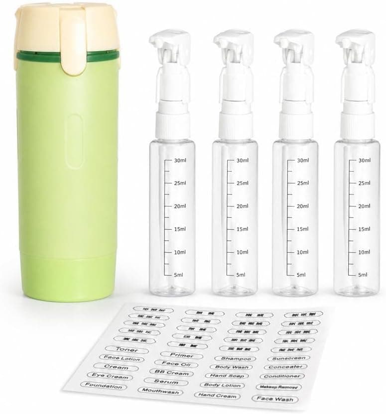Busstier 4'ü 1 Arada Seyahat Pompalı Şişe Seti, 4 x 30 ml Doldurulabilir Kozmetik ve Kişisel Bakım Seyahat Kabı, Etiketli, Uçak Kabin Bagajına Uygun, Asorti Renk