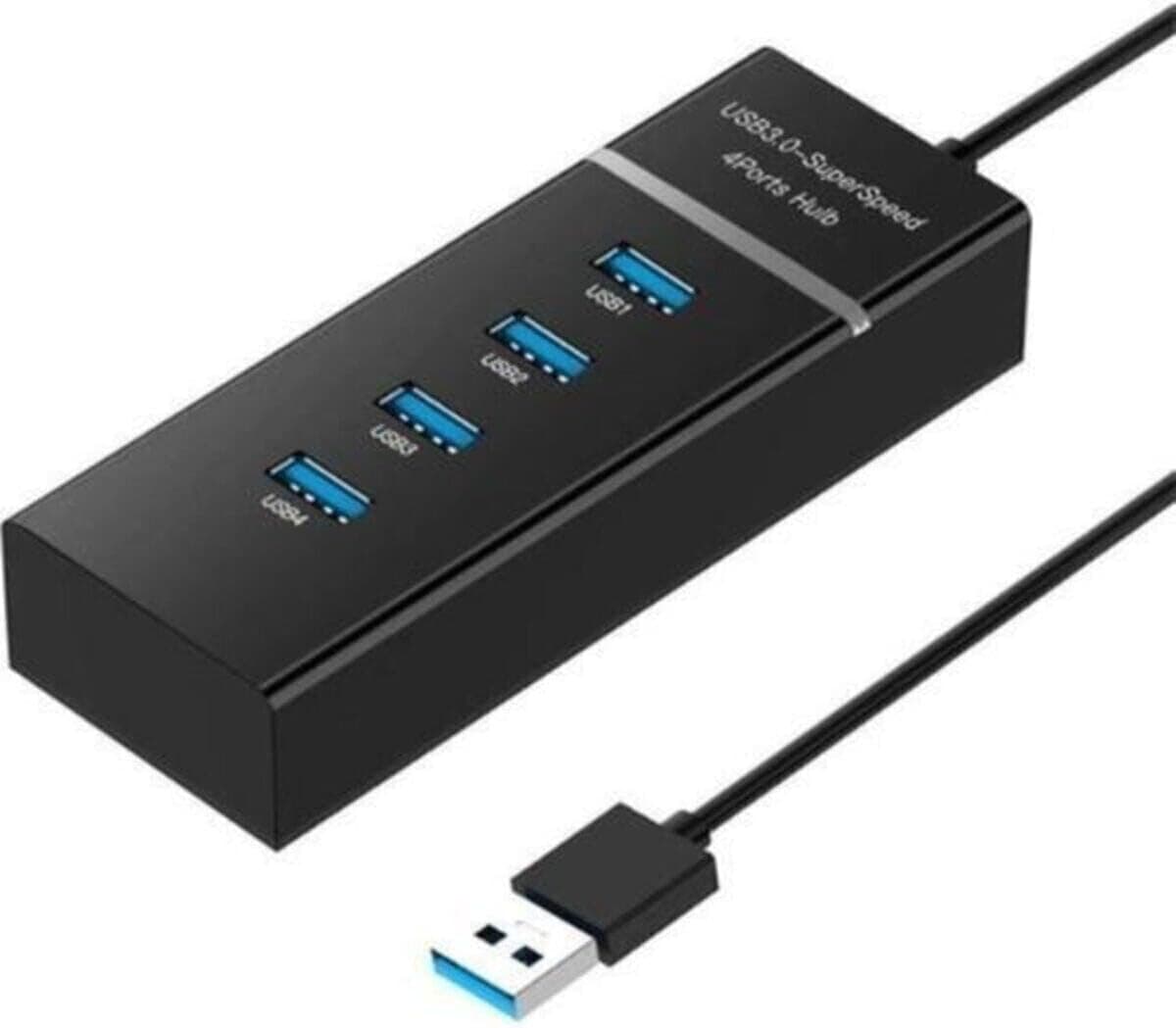 Coverzone Usb Çoklayıcı 4in1 USB 3.0 4 Port Çoğaltıcı HUB 5Gpbs Hızlı Aktarım 30cm Kablo PC Bilgisayar Switch Splitter - Siyah Renk (4 Port Hub - Siyah)