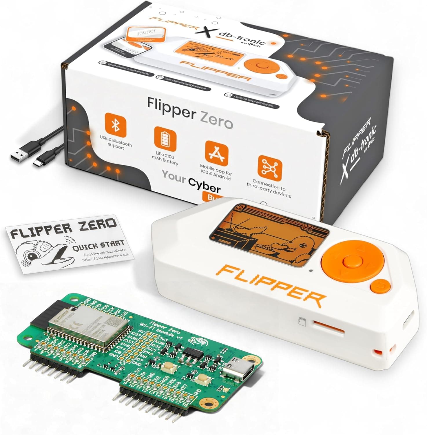 db-tronic Flipper Zero Duo Kit | Flipper Zero | WiFi Board | Elektronik hepsi bir arada araç: RFID, NFC, uzaktan kumanda ve kızılötesi