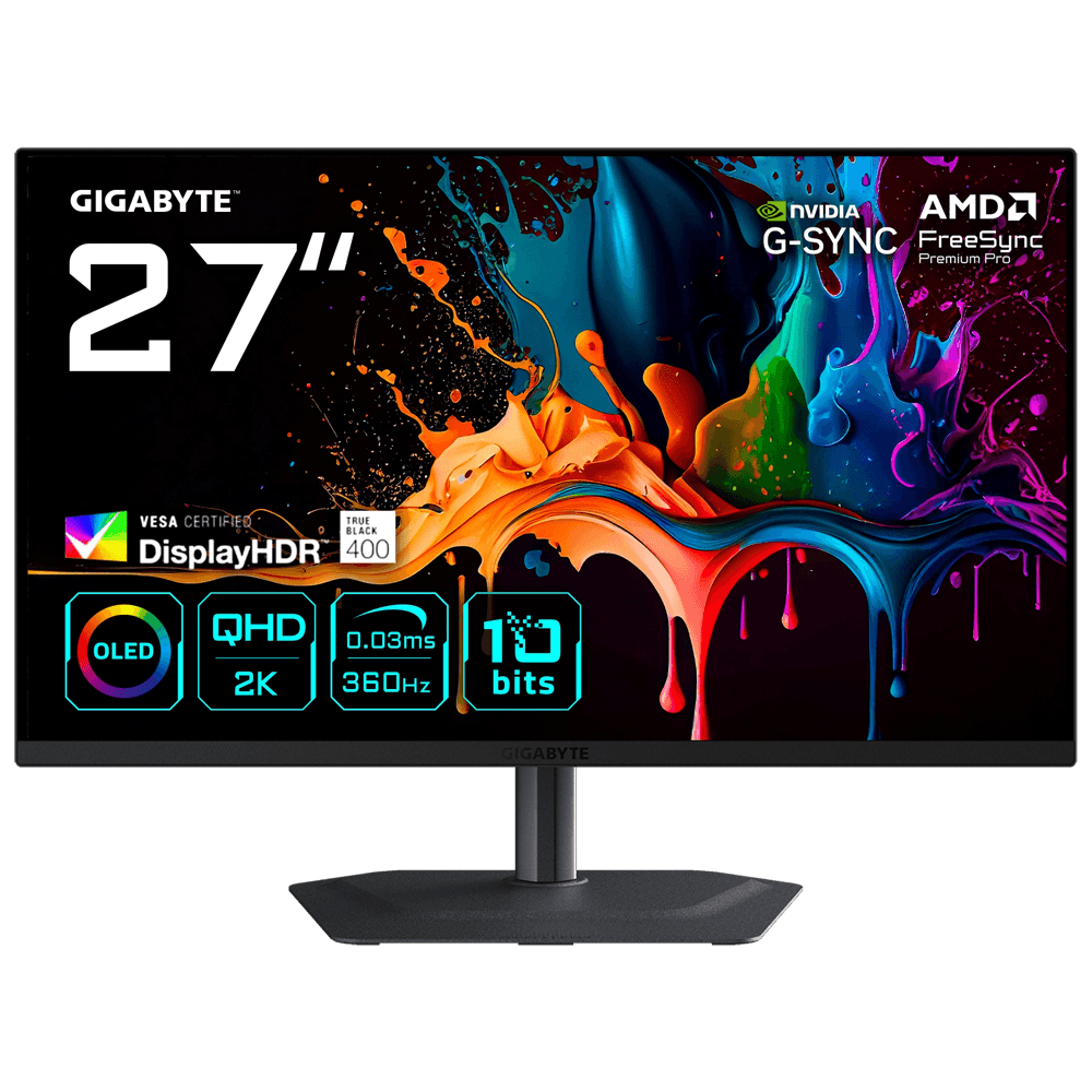 GIGABYTE MO27Q3 27" 360Hz 0.03ms HDMI DP G-Sync Free Sync Premium Pro HDR400 Pivot QHD QD-OLED Gaming Monitör