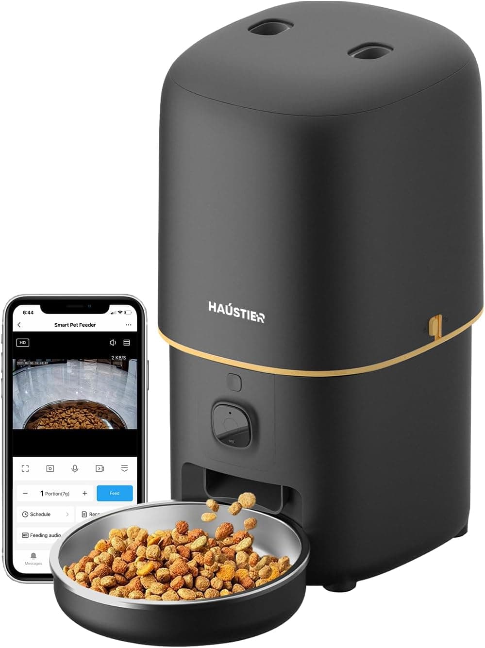 Haustier PF05 Siyah Kameralı 1080P FHD Gece Görüş Akıllı Otomatik Kedi Mama Kabı, Tuya App-Wifi Uzaktan Kontrol, Sesle Çağırma, 2.4Ghz-5Ghz, 4Lt hazne, Metal Kase