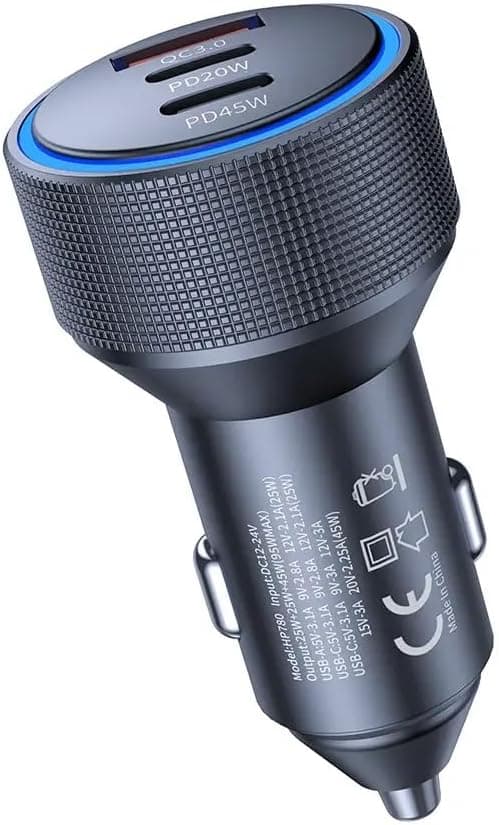 Hepu Hp-780 105 Watt Araç Içi Şarj Cihazı 3.1A Pd 45 Watt Fast Hızlı Şarj Aleti Metal Çakmaklık Şarj Type C 3-Port Işıklı