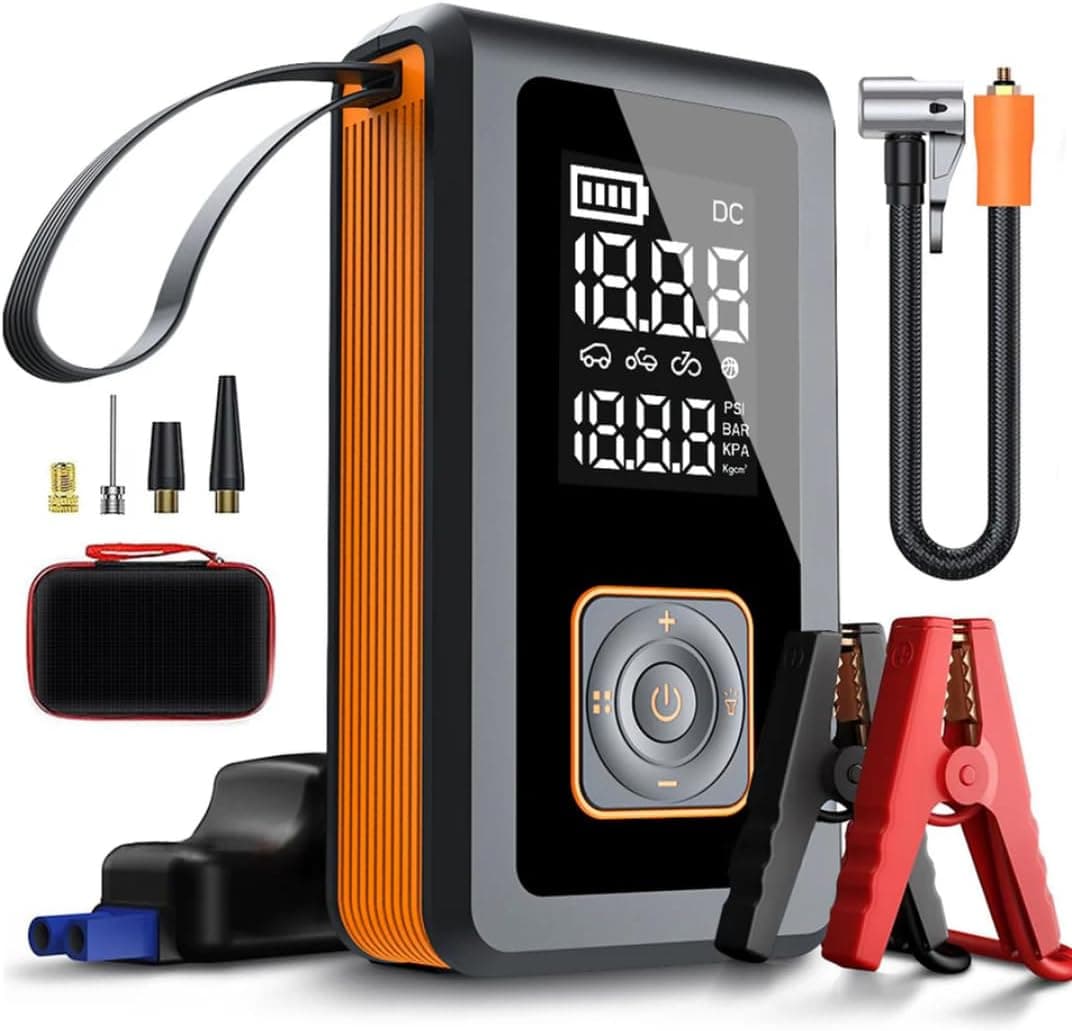 Jouis Akü Takviye Cihazı ve Dijital Hava Kompresörü Seti 15200 mAh - 150 PSI Taşınabilir Lastik Şişirme Pompası, Powerbank Fonksiyonlu LED Işıldaklı Acil Durum Oto Ekipmanı (ÇANTA HEDİYELİ)