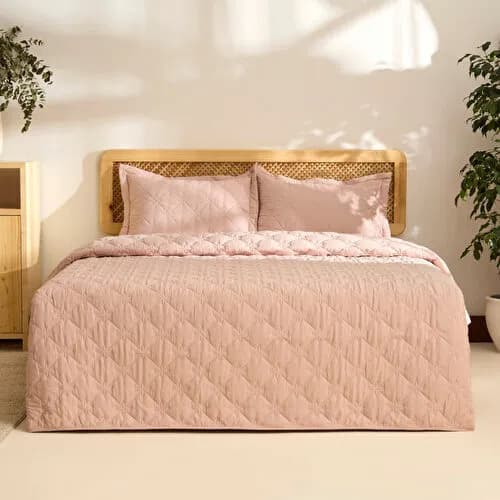 Kaşmir Home Lilly Çiçekli Çift Kişilik Yatak Örtüsü Takımı Pudra