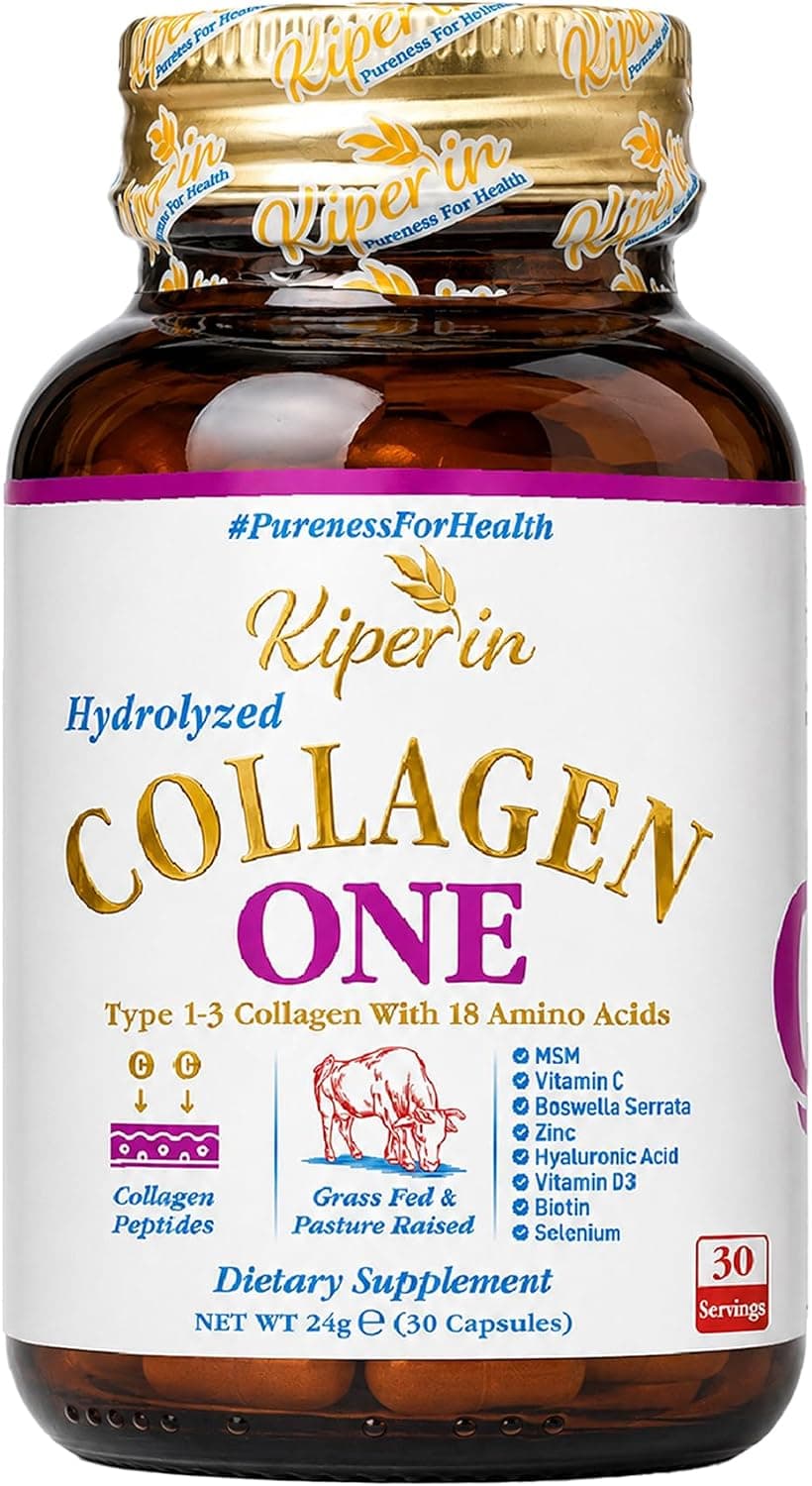 Kiperin Collagen One Hidrolize Kolajen Kapsül, Tip 1 & 3 Kolajen Peptitleri, MSM, Biotin, Hyaluronik Asit, C Vitamini, Çinko, Selenyum, D3 Vitamini ile Günde 1 Kapsül, 30 Kapsül 30 Günlük Kullanım