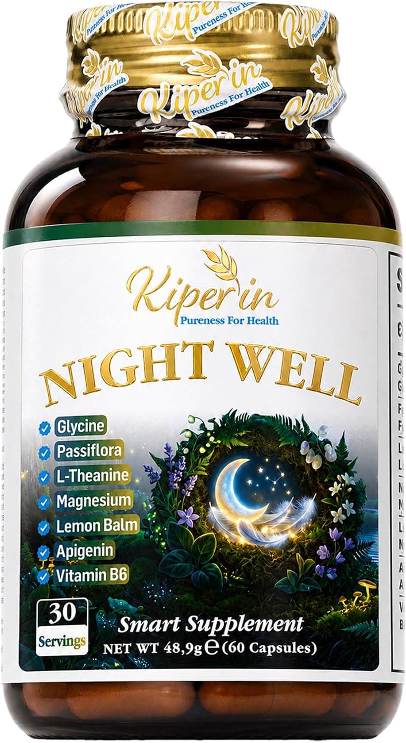 Kiperin Night Well Uyku Takviyesi | Apigenin Magnezyum Passiflora Melisa Glisin L-Teanin B6 Vitamini | Bitkisel Uyku Desteği | Aromasız Kapsül 60 Adet 30 Servis