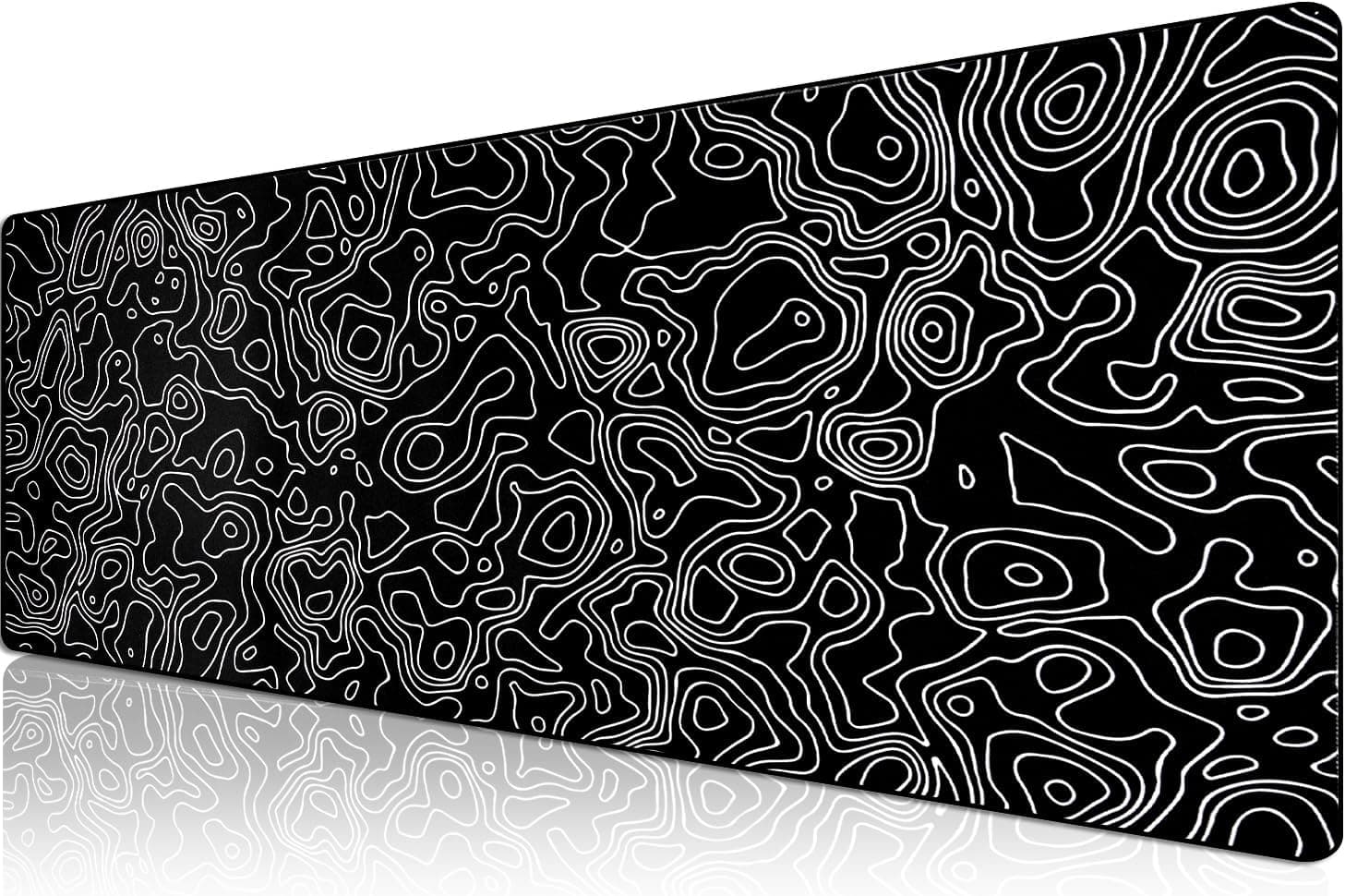 Klasse Pro - 10 Farklı Model Dikişli Kenar 90x40 cm Oyuncu Gaming Mouse Pad (Black Map Lines, 90x40 cm)