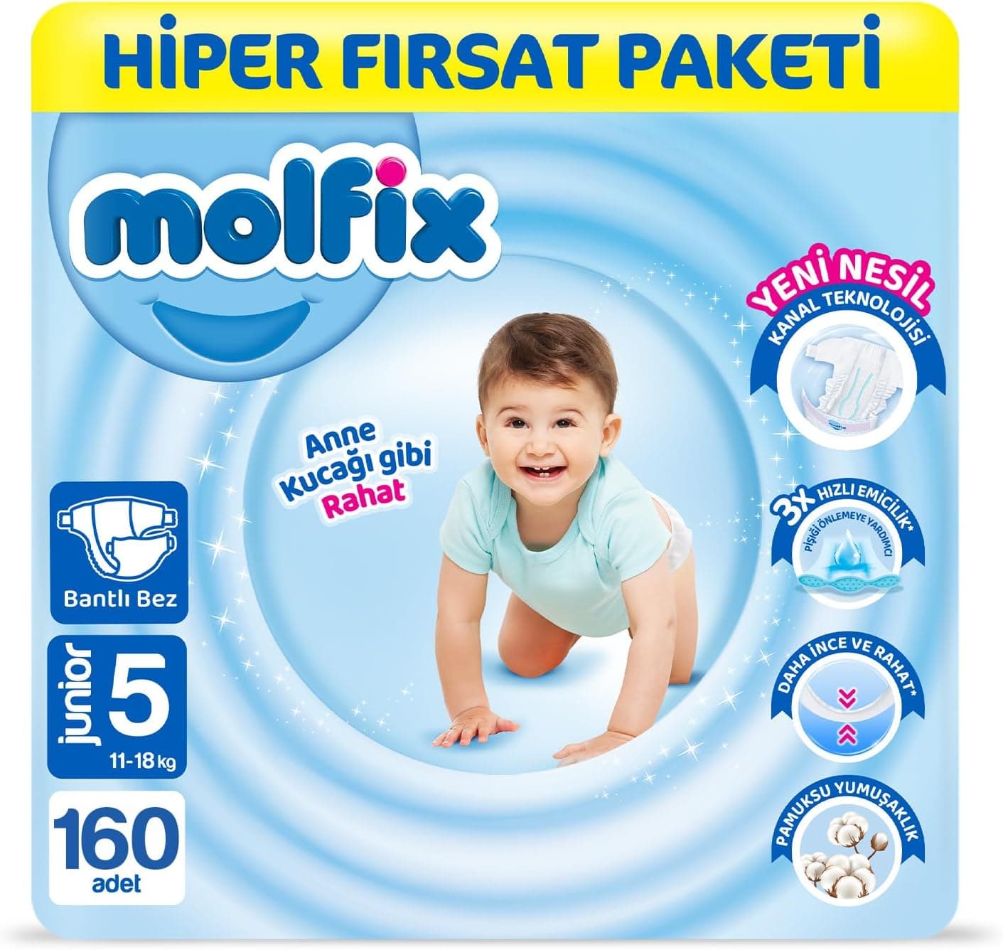 Molfix Kanal Teknolojisi Hiper Fırsat Paketi 5 Beden Maxi 160 Adet