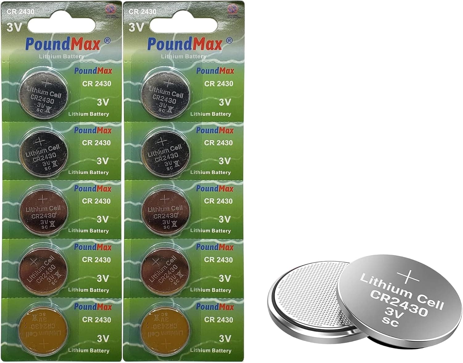 PoundMax 10 x CR2430 DL2430 3V Lityum Düğme Pil, Uzun Raf Ömrü, Küçük Elektronik Cihazlar için Uzaktan Kumandalar, Teraziler, Akıllı Ev Cihazları, Ölçüm Cihazları ve Hesap Makineleri