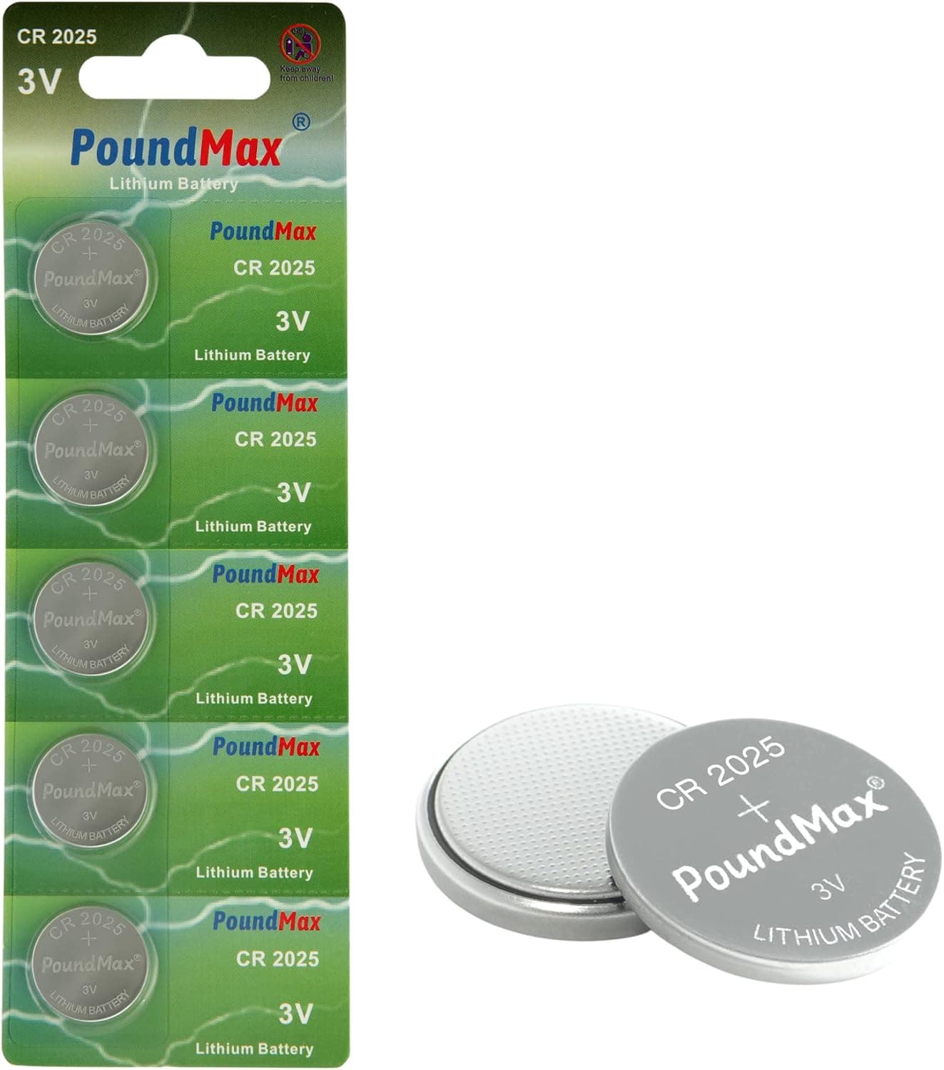 PoundMax 5 x CR2025 lityum düğme pil, 3 V pil, sızdırmaz, cıva içermez, uzun ömürlü – Elektronik küçük cihazlar, araba anahtarları, uzaktan kumandalar, tıbbi ve akıllı ev cihazları için