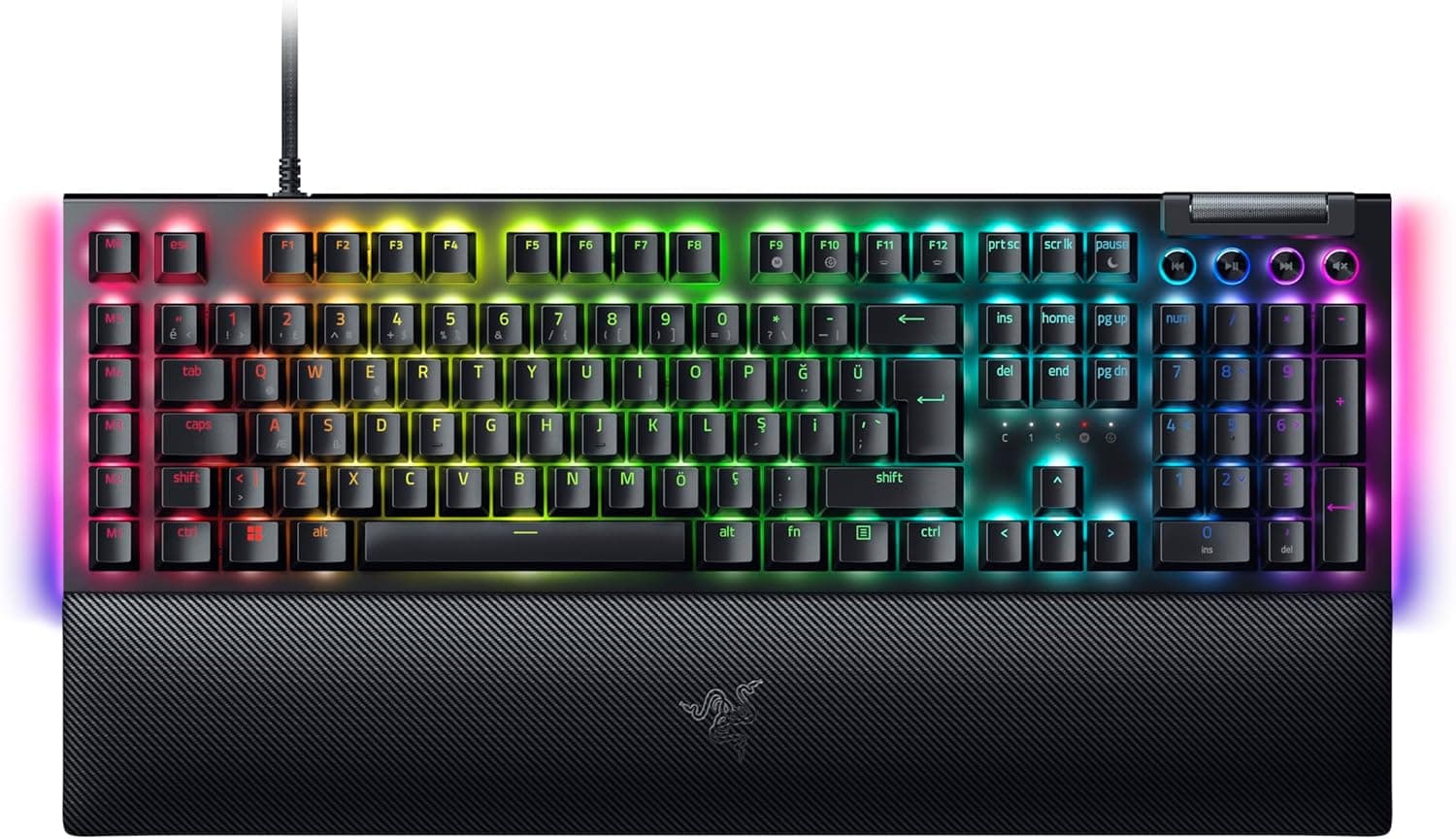 Razer BlackWidow V4 (Yeşil Anahtar) - Chroma RGB mekanik oyun klavyesi - Razer Snap Tap (tıklamalı mekanik anahtarlar, 6 özel makro tuşu, avuç içi dayanağı) TR düzeni | Siyah