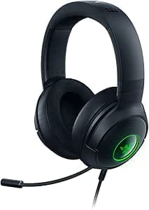 Razer Kraken V3 X USB - Kablolu USB Oyun Kulaklığı (285 g'da ultra hafif, TriForce 40 mm sürücüler, HyperClear Kardioid Mikrofon, 7.1 surround ses, Chroma RGB) Siyah