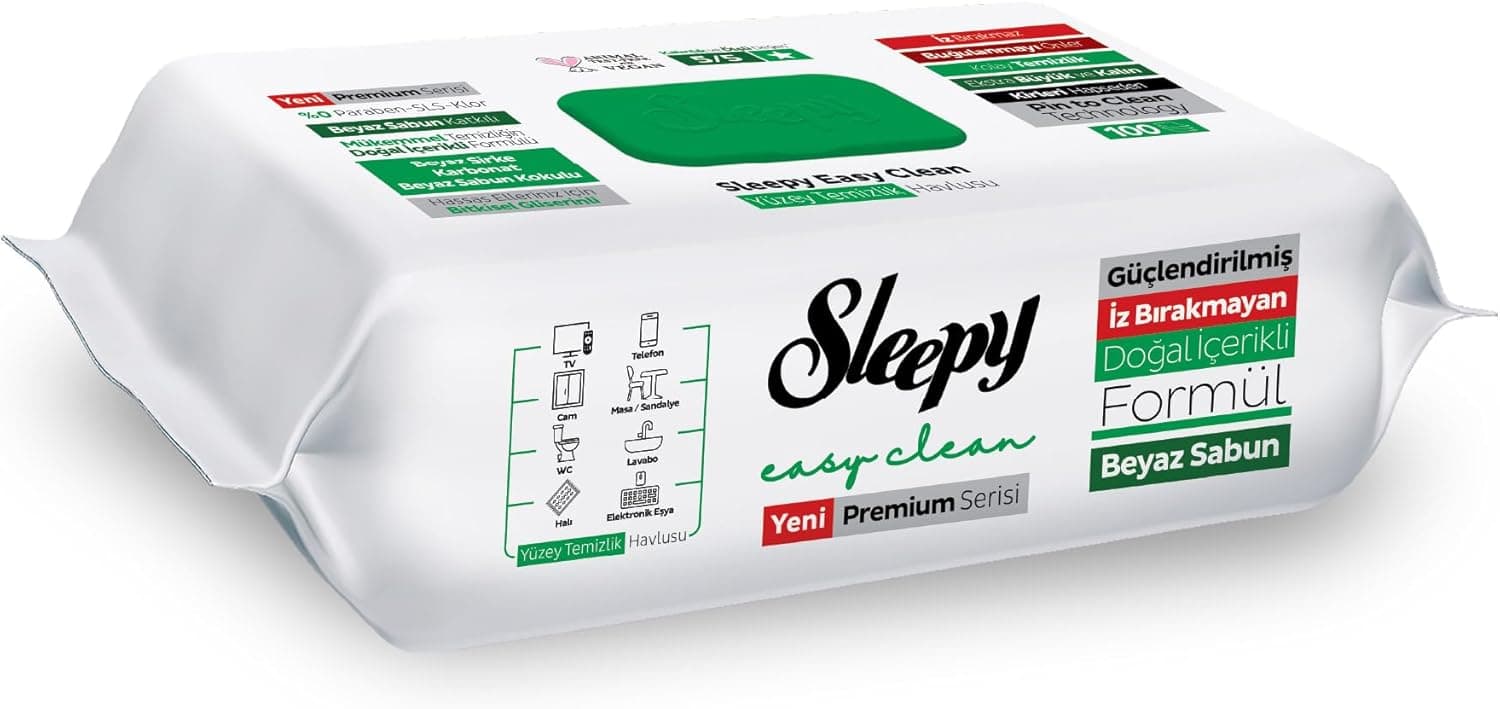 Sleepy Easy Clean Premium Beyaz Sabun Katkılı Yüzey Temizlik Havlusu Mendili 100 Yaprak