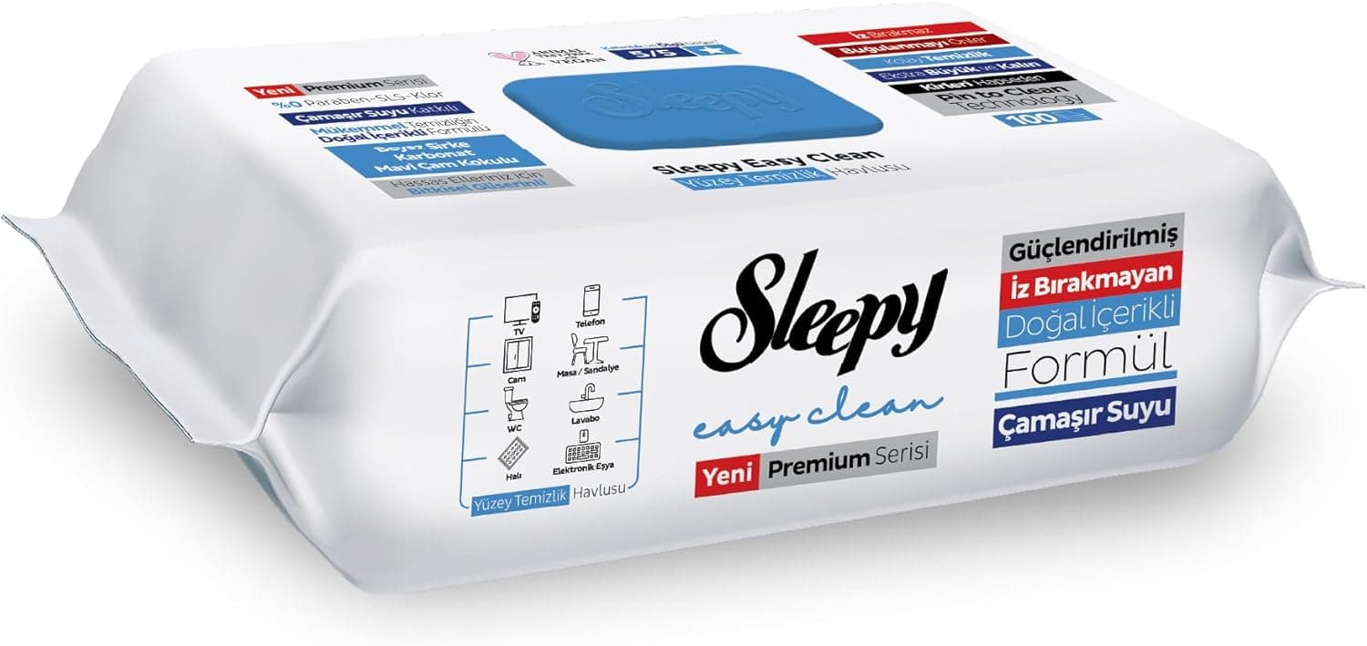 Sleepy Easy Clean Premium Çamaşır Suyu Katkılı Yüzey Temizlik Havlusu Mendili 100 Yaprak