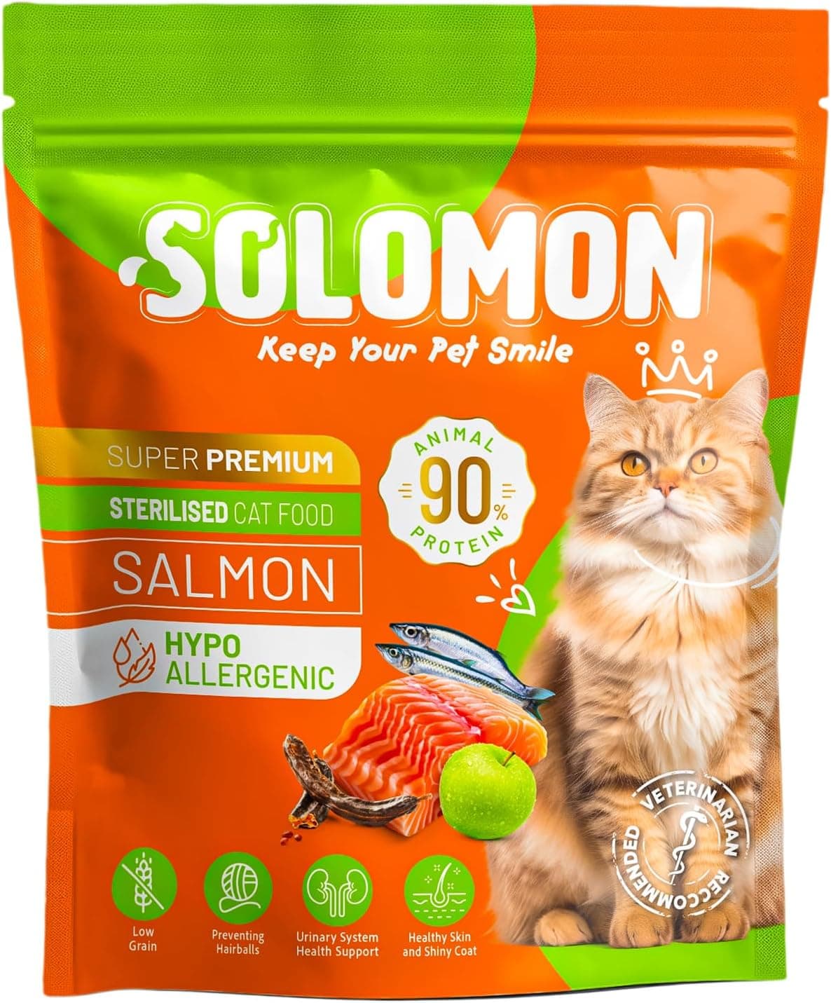Solomon Kısırlaştırılmış Somon'lu Süper Premium Kedi Maması 1,5 kg - Hipoalerjenik - Düşük Tahıllı