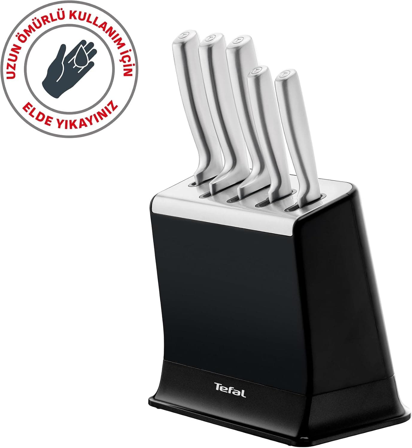 Tefal EverSharp Pro 5 parçalı bıçak seti, kendinden bilenen bıçak bloğu, patentli bileme teknolojisi, Alman paslanmaz çelik, siyah, K2976S04