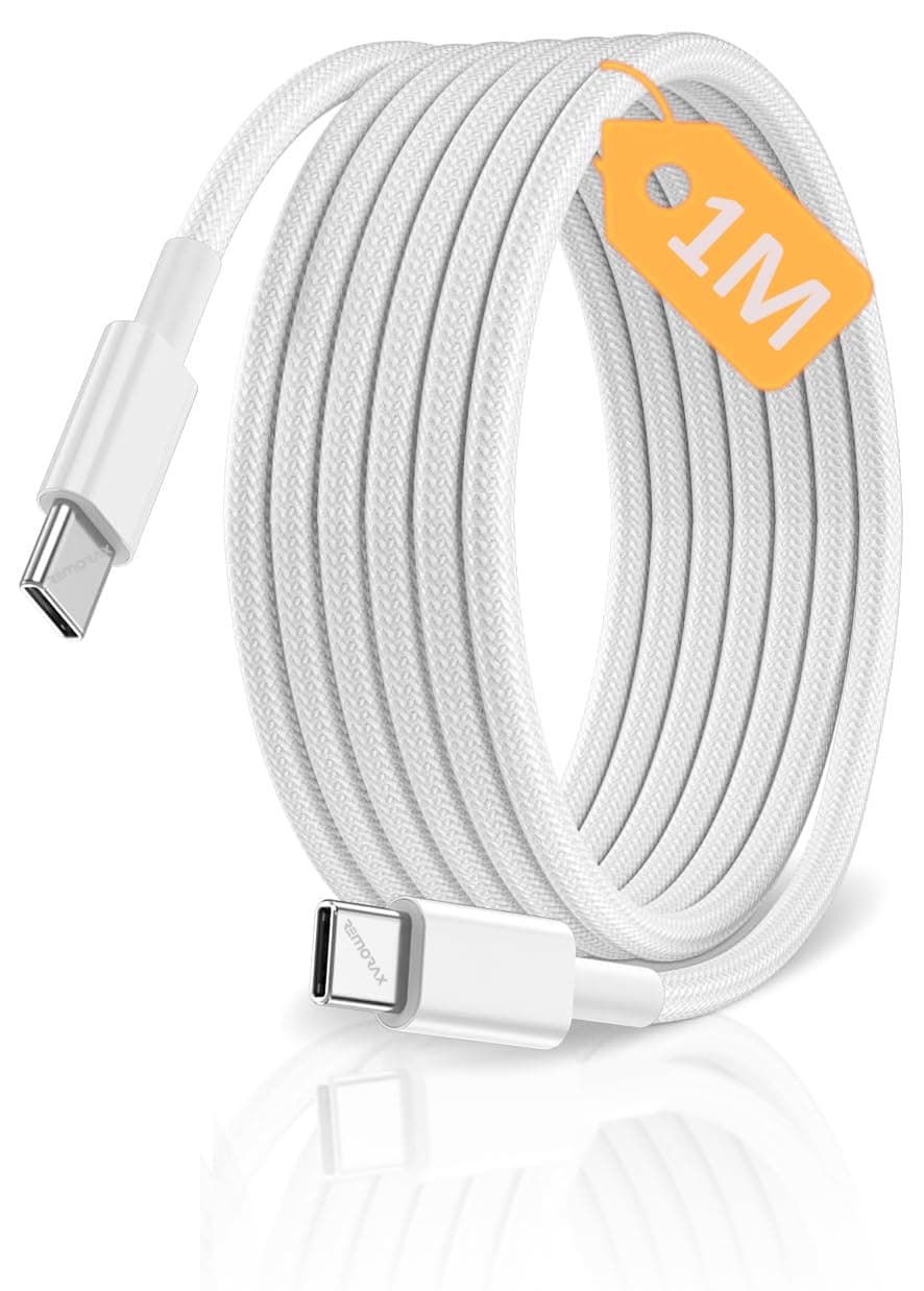 Type C-C, ÖRGÜLÜ ve GÜÇLENDİRİLMİŞ BOYUN, 1Metre, 60Watt Hızlı Şarj Kablosu (1Ad x 1Metre Beyaz)