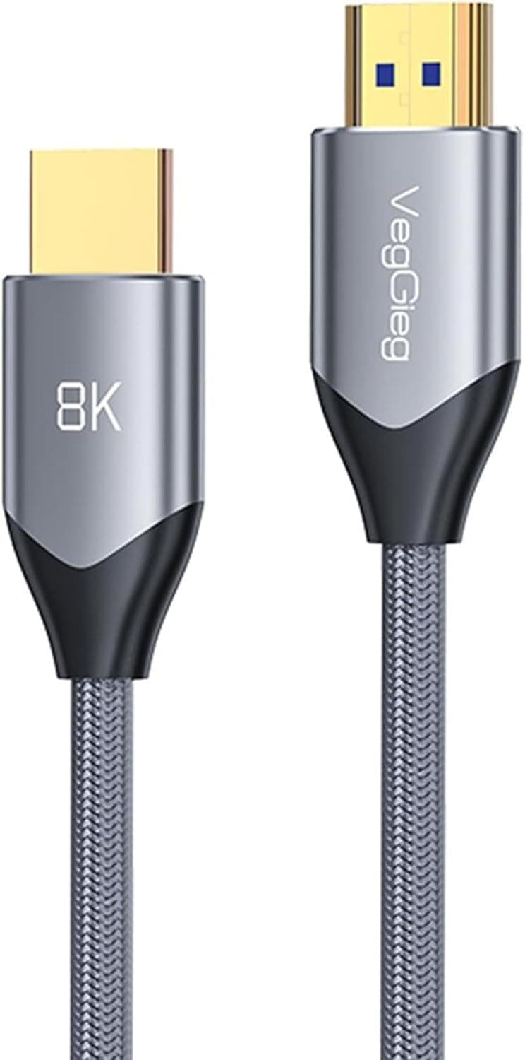 VegGieg 8K 60Hz 4K 120Hz 48 Gbps HDR ARC HDCP Örgülü HDMI 2.1 Kablo 1 Metre