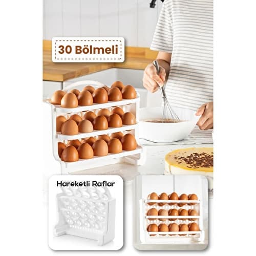 Vienev 30 Bölmeli Yumurta Rafı Saklama Kabı Beyaz